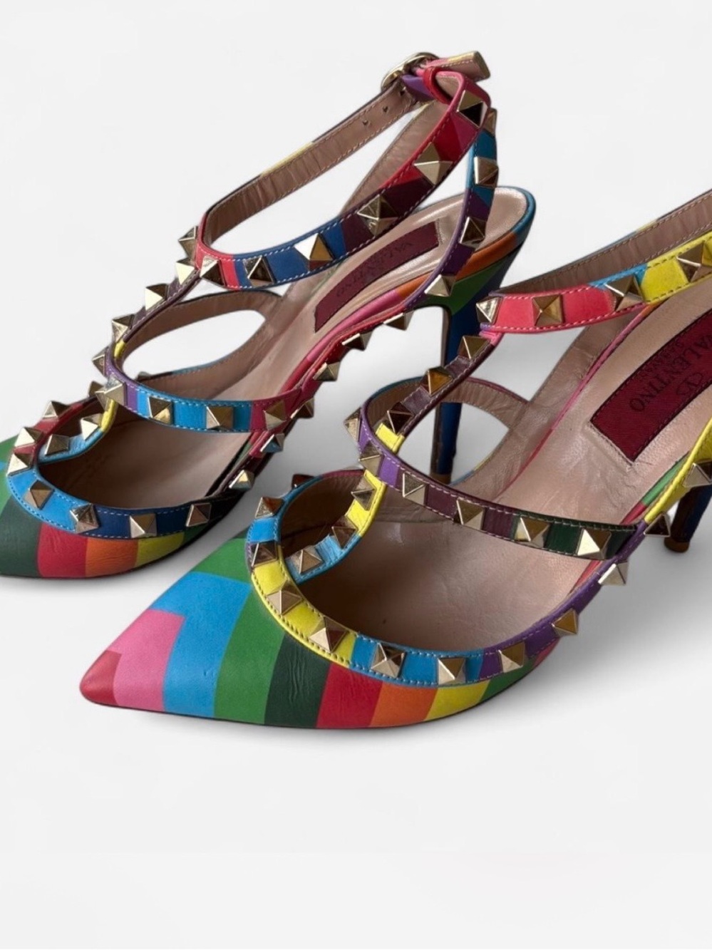 Valentino Garavani Rainbow Striped Rockstud Pointed-Toe Heels